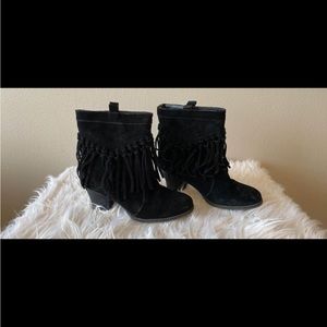Black fringe booties